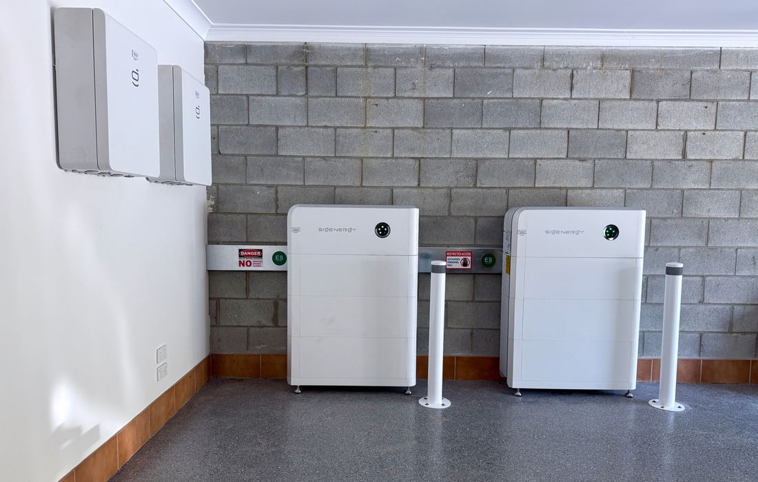 Twin Sigenergy SigenStor battery stacks with wall-mounted gateways, freshly installed